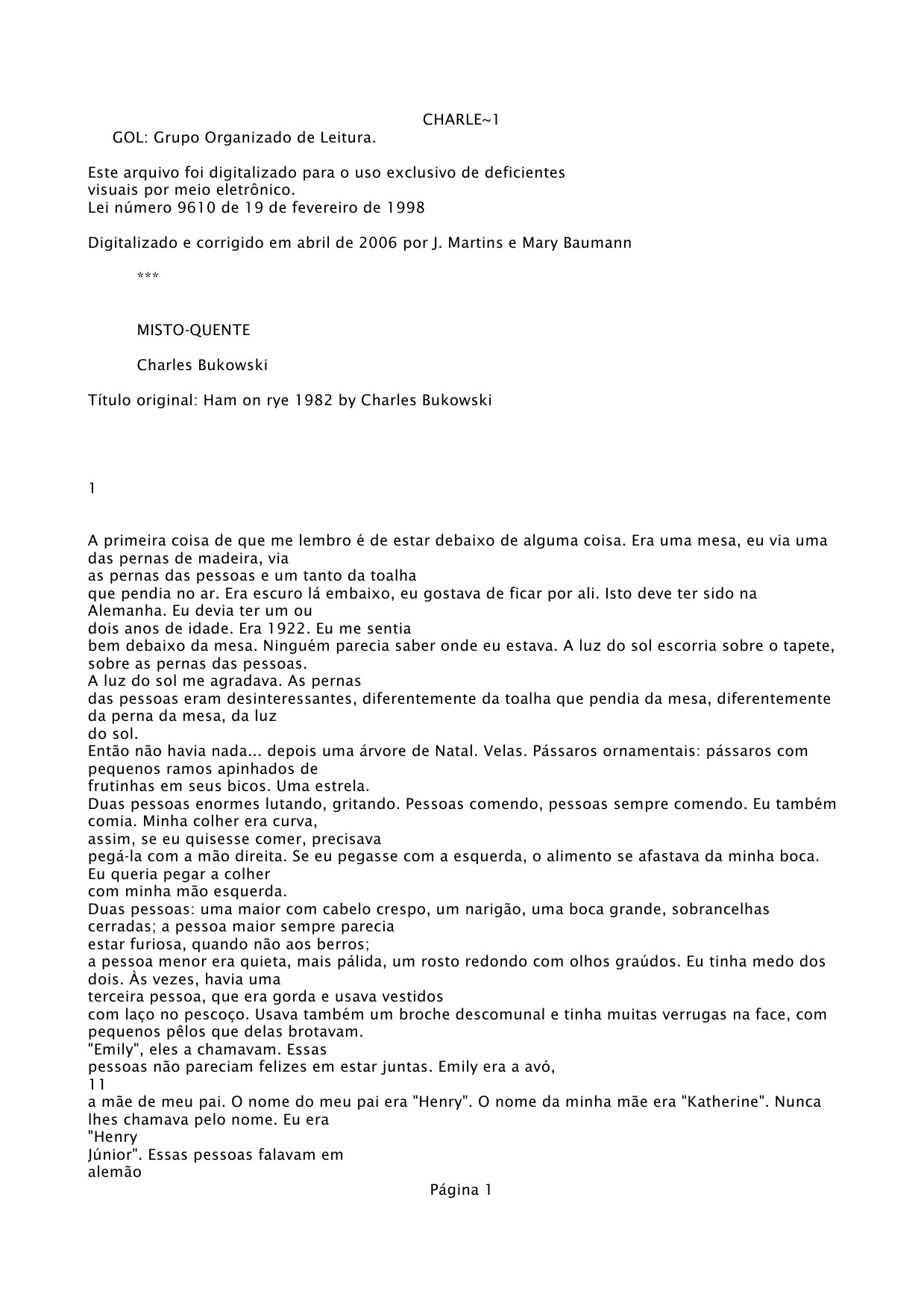 Charles Bukowiski- Misto Quente