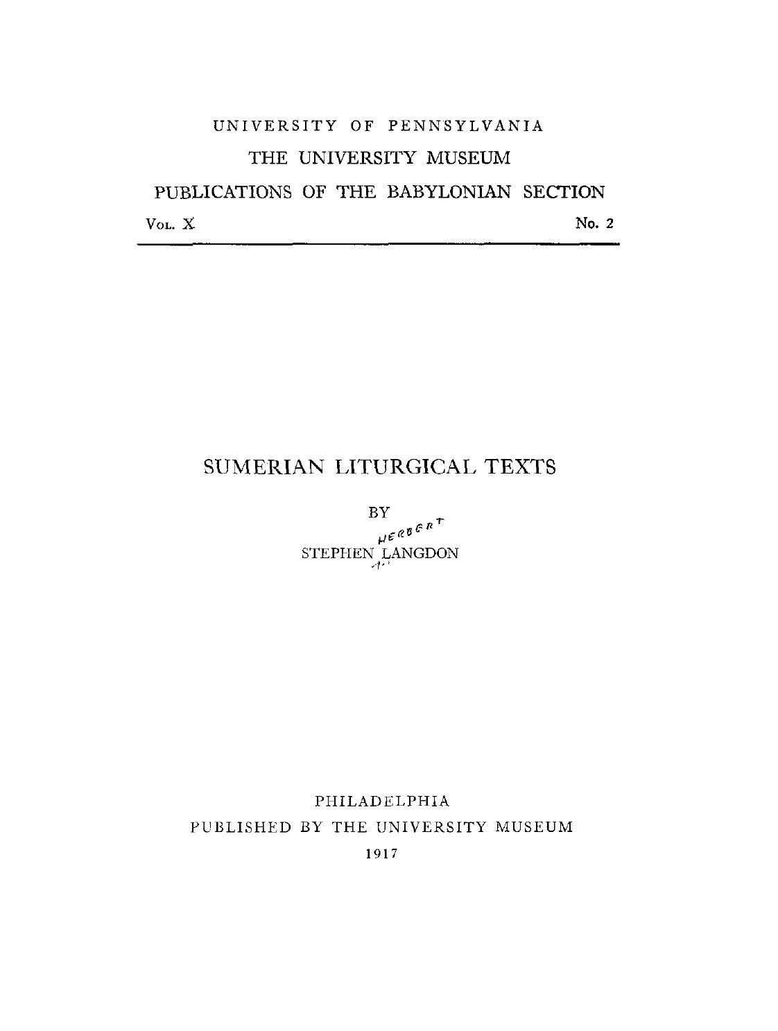 SUMERIAN LITURGICAL TEXTS