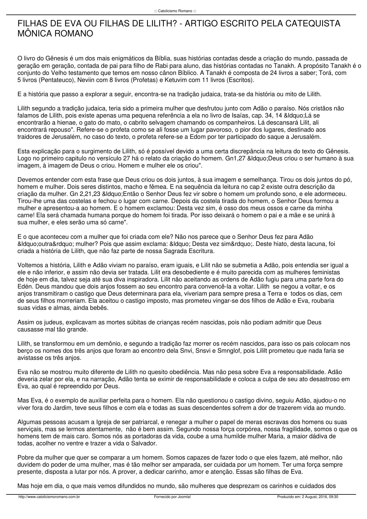 Filhas de Eva ou de Lilith