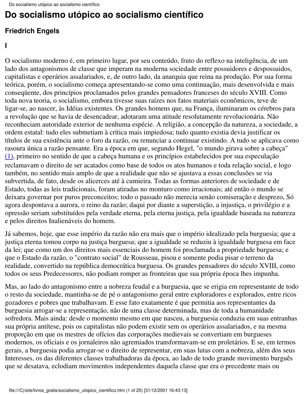 Do socialismo utópico ao socialismo científico