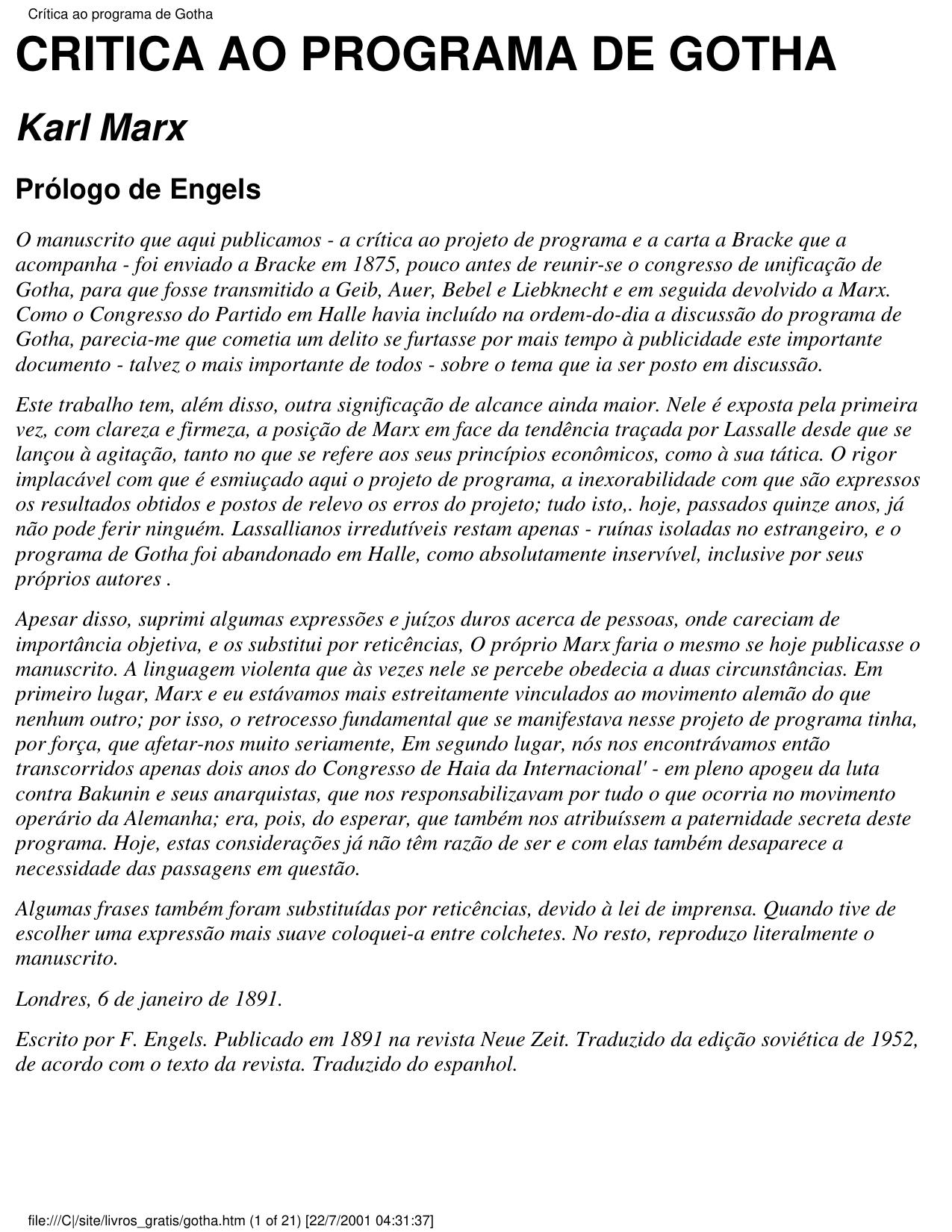 Crítica ao programa de Gotha