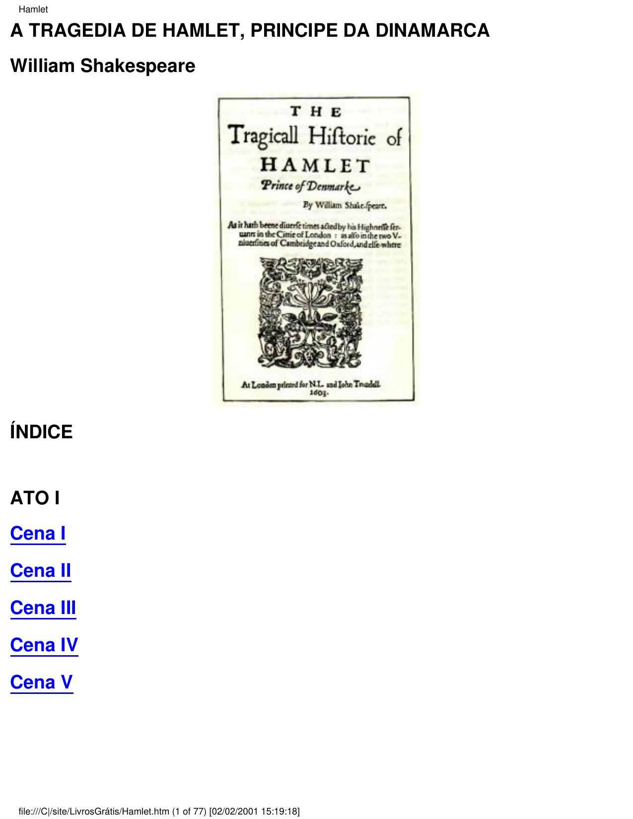 Hamlet. Drama em 5 actos.