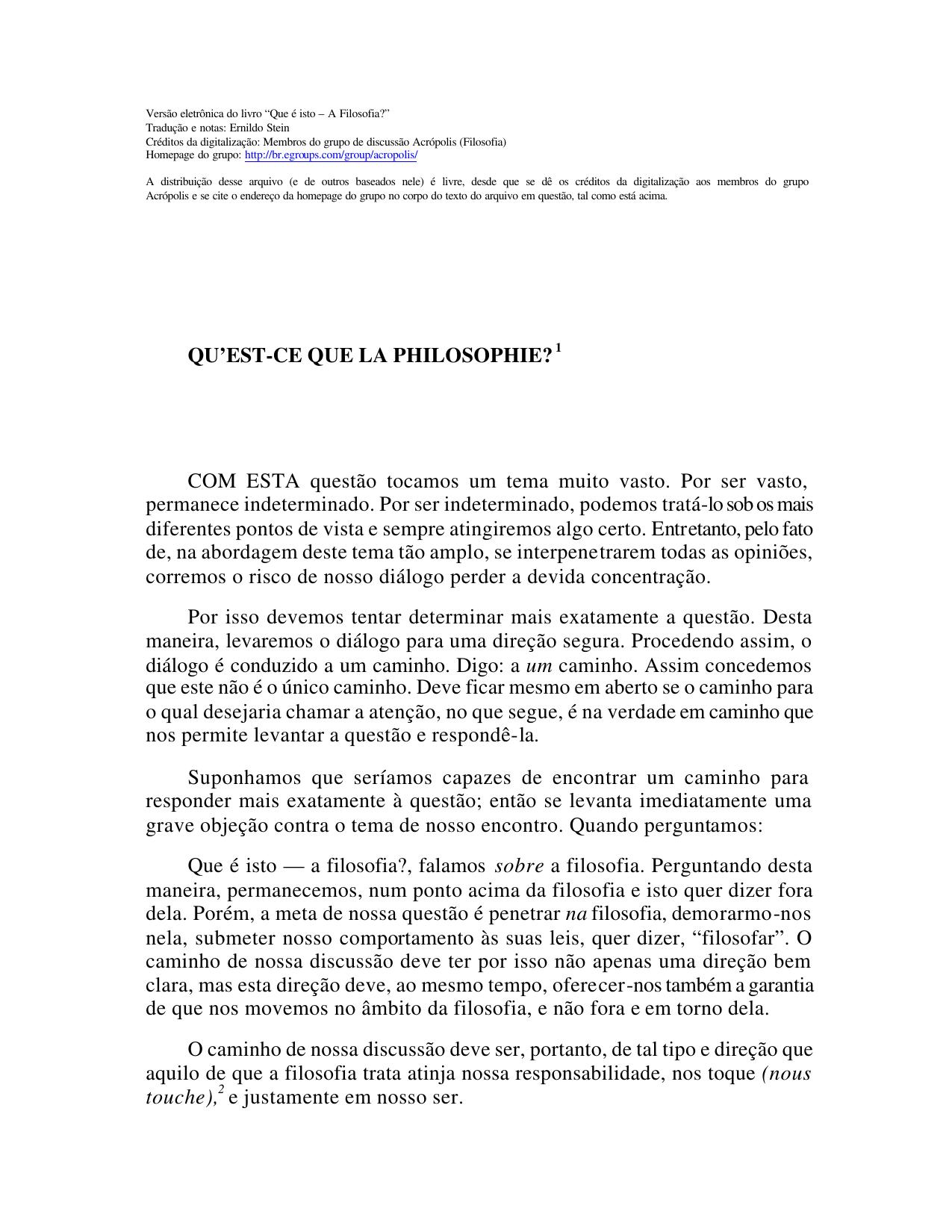 QU’EST-CE QUE LA PHILOSOPHIE? 1