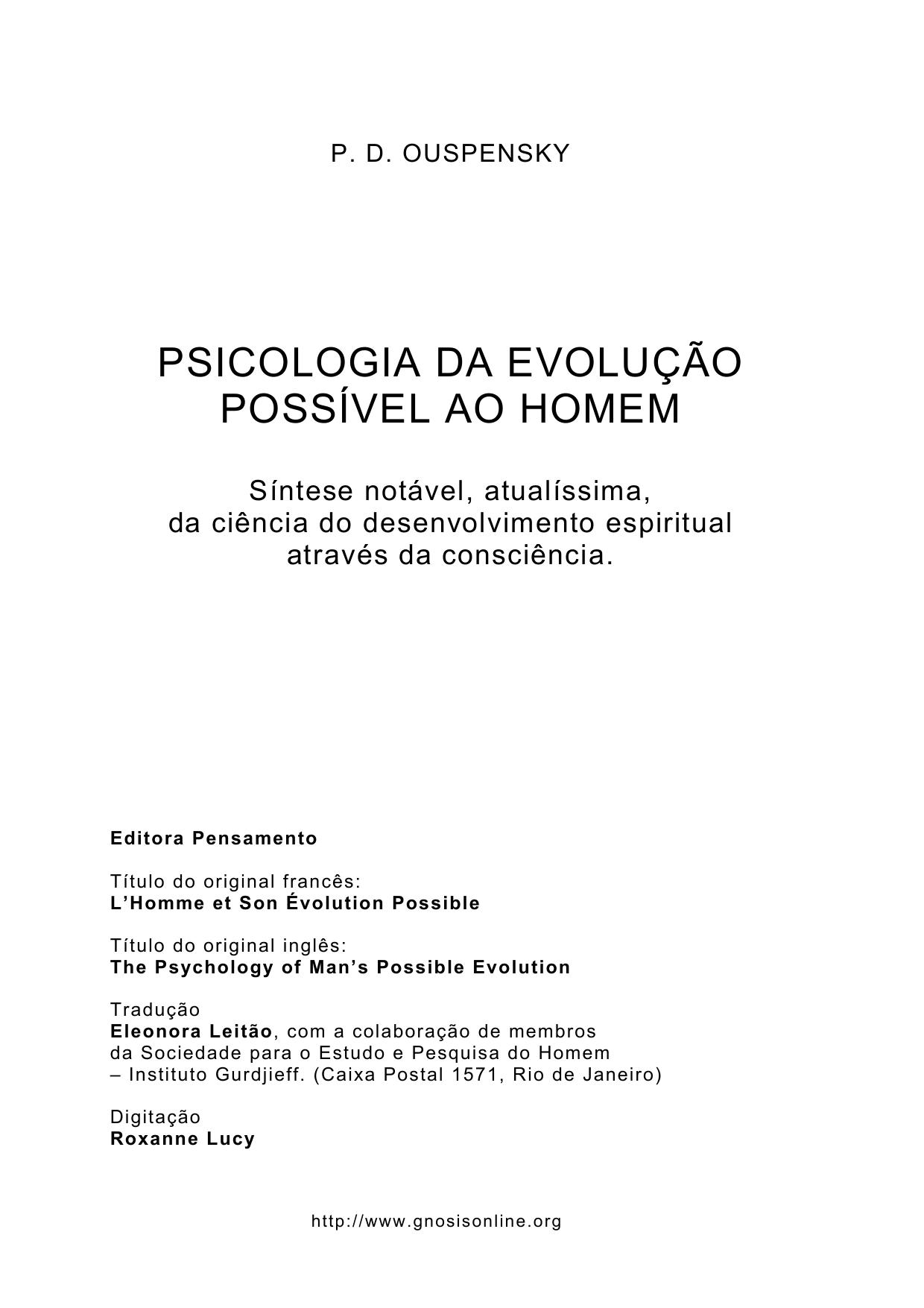 Psicologia da Evolucao Possivel ao Homem
