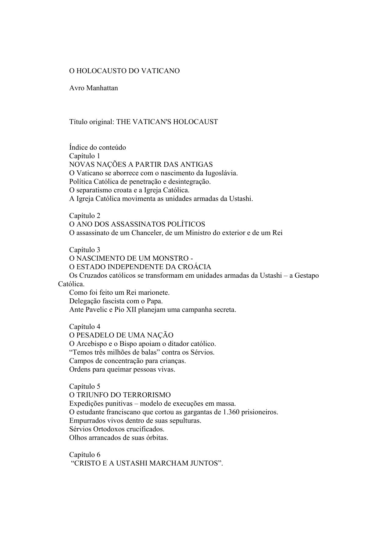 O HOLOCAUSTO DO VATICANO