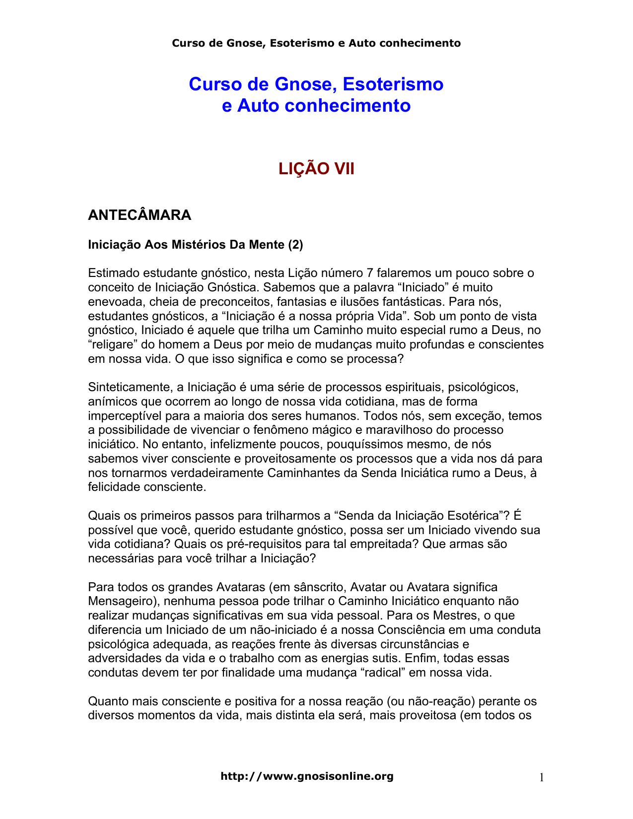 Curso de Gnose, Esoterismo