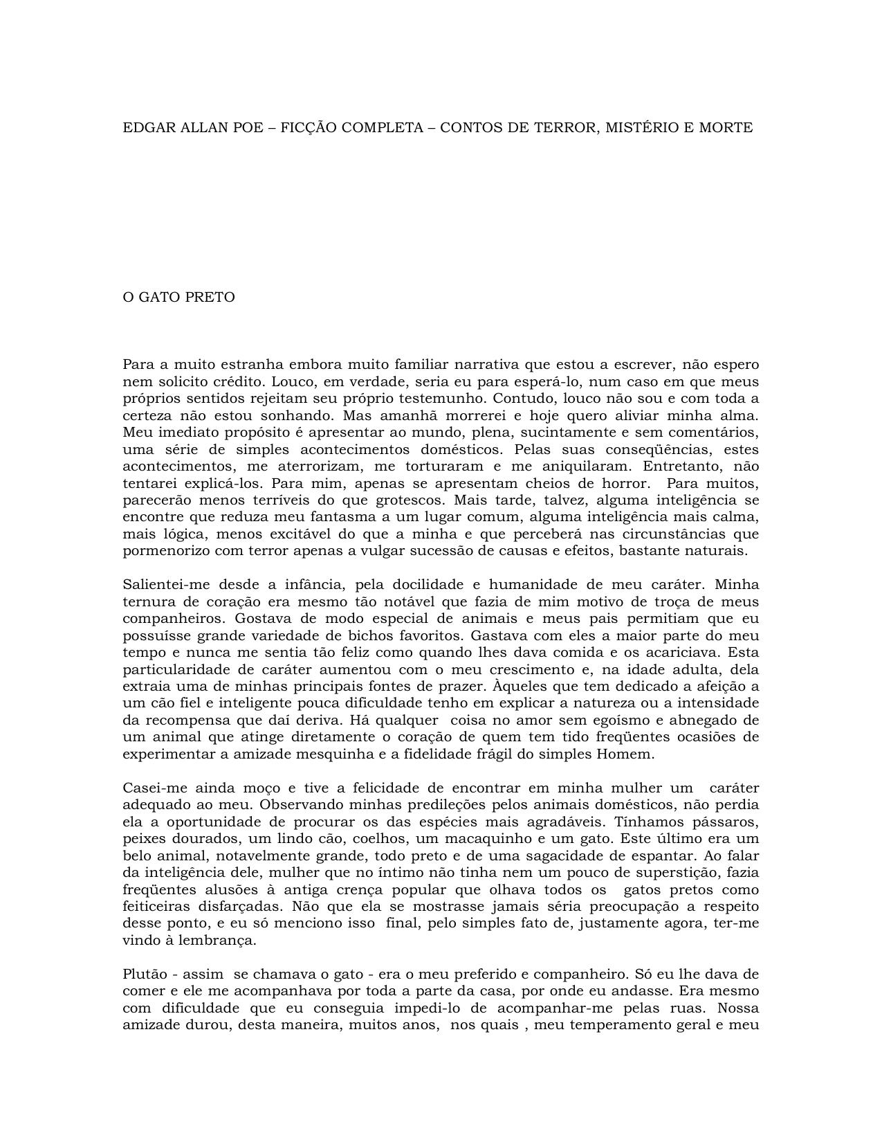 CONTO / TERROR, MISTÉRIO MORTE / O GATO PRETO