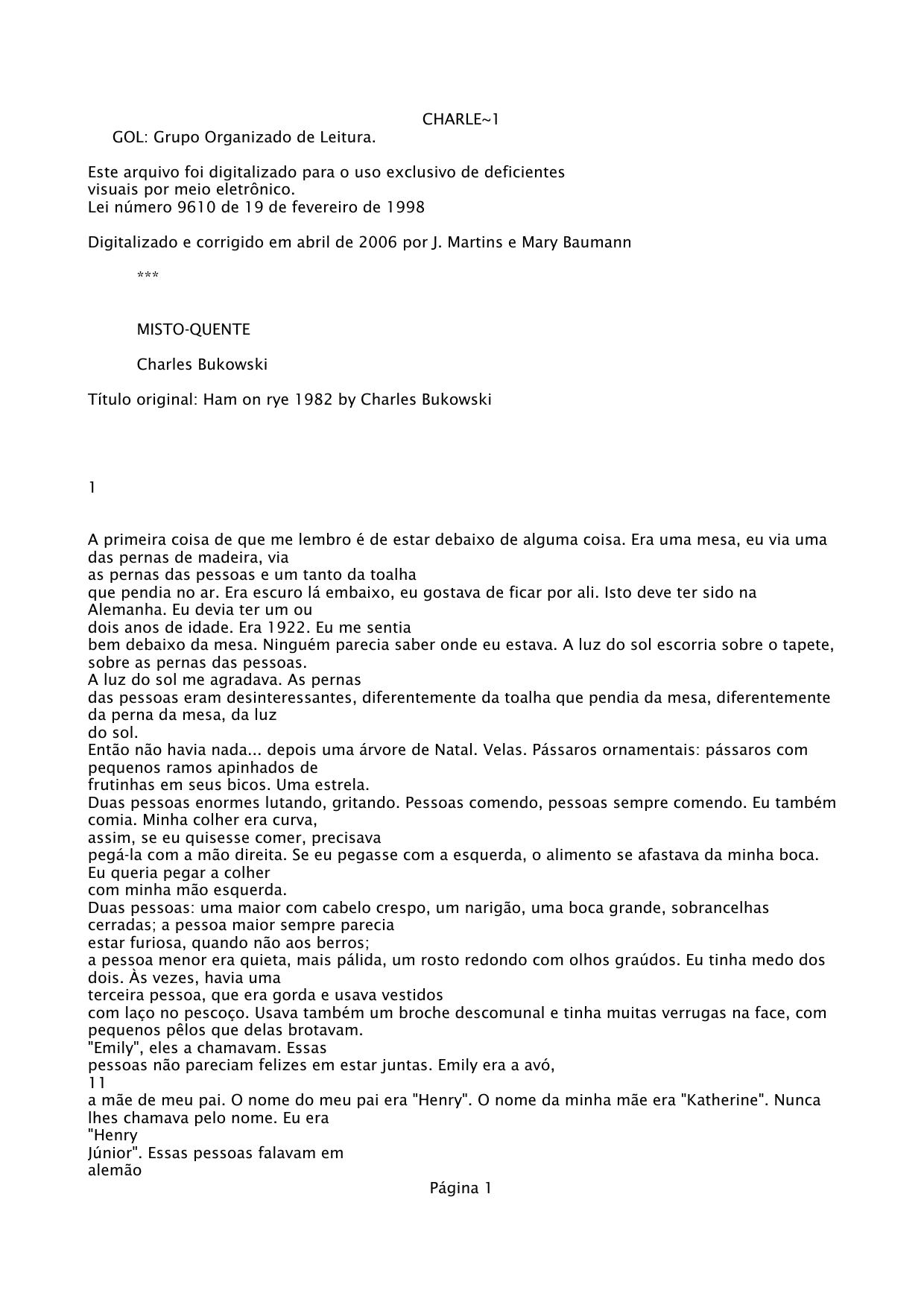 Charles Bukowiski- Misto Quente