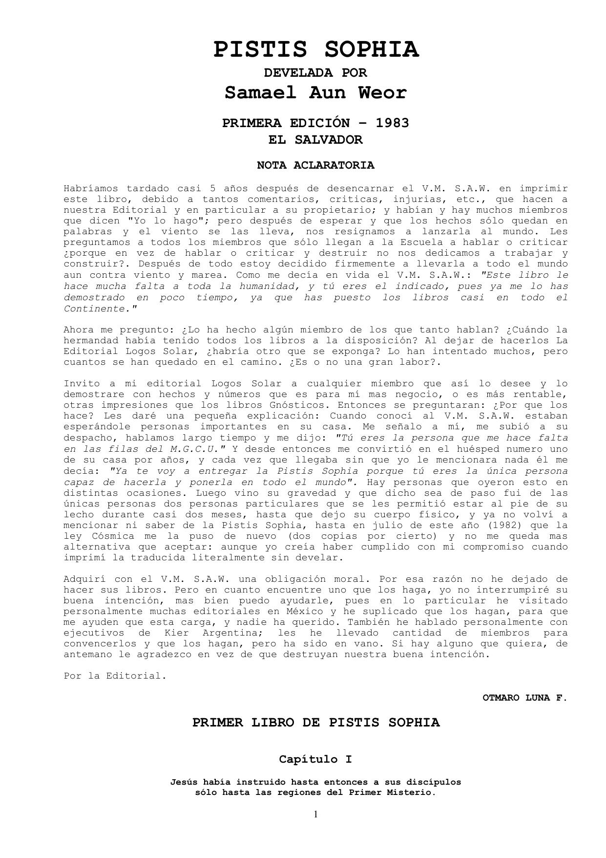 Pistis Sophia Develada