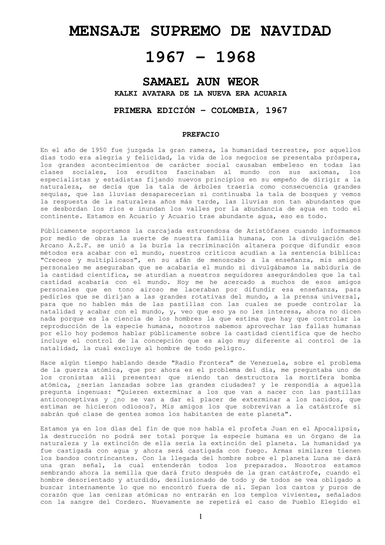 Mensaje Supremo de Navidad 1967