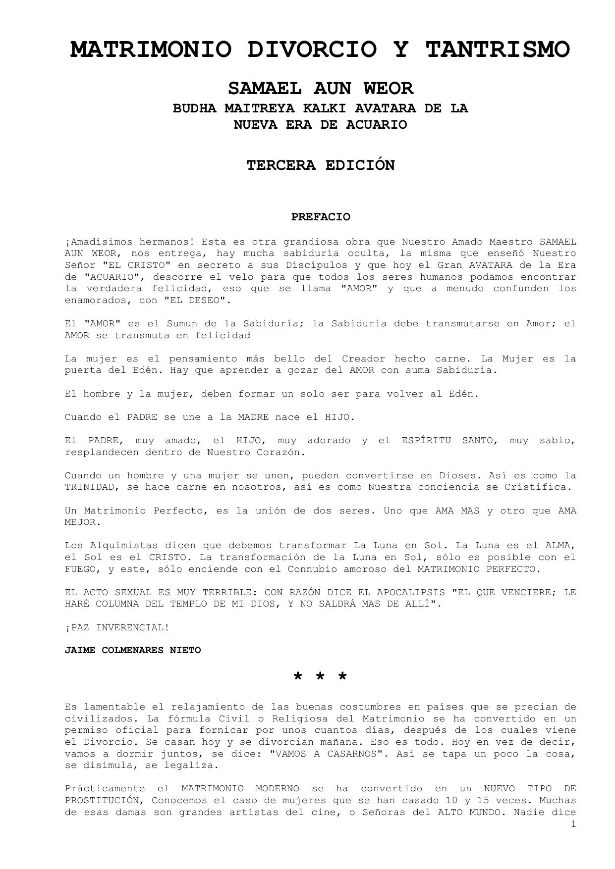 Matrimonio Divorcio y Tantrismo