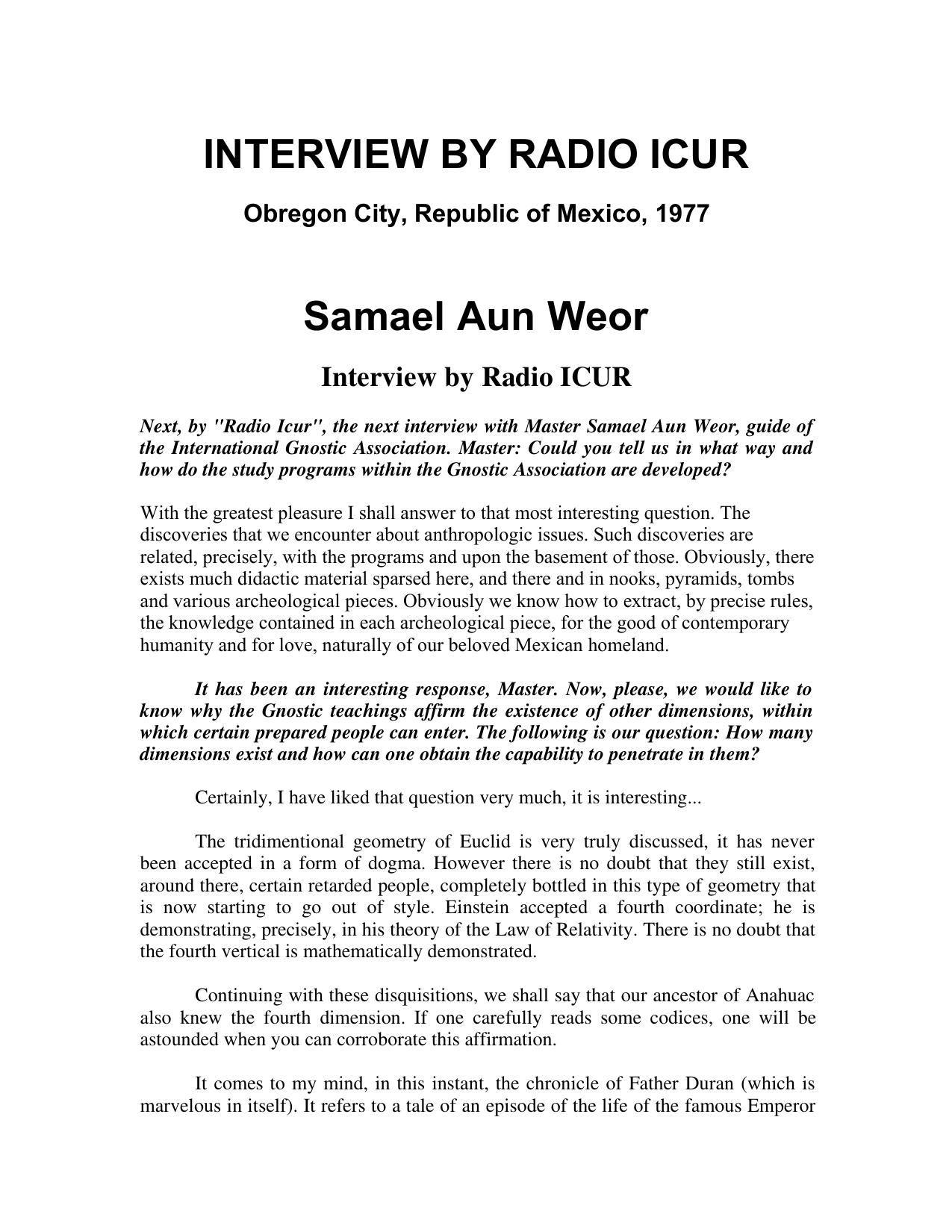 Interview by Radio ICUR 1977