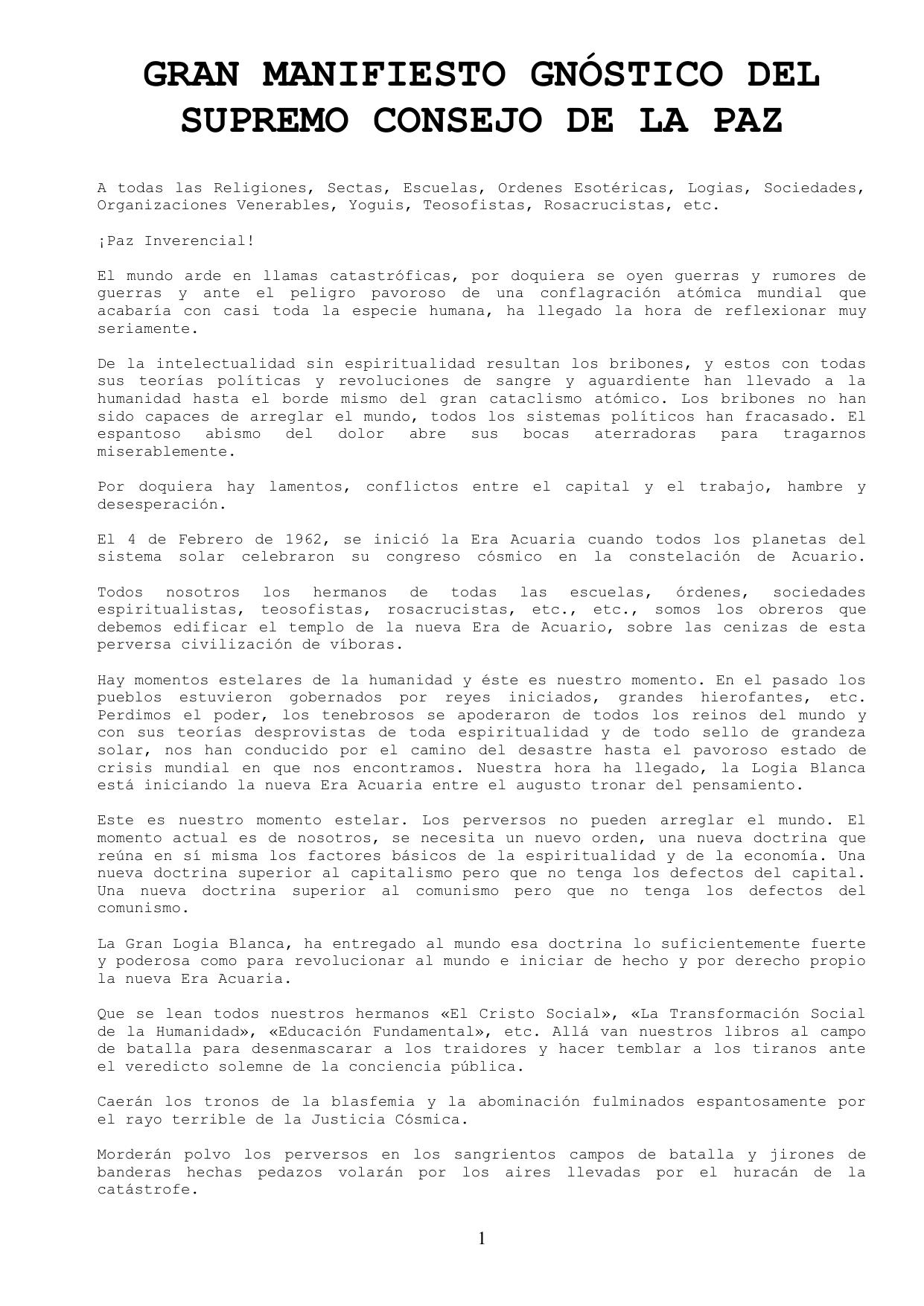 Mensaje del Concejo de Paz