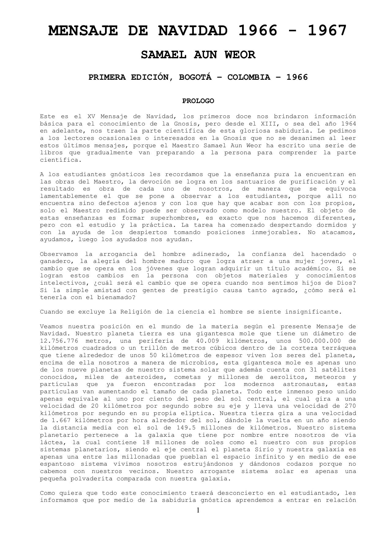 Mensaje de Navidad 1966 - 1967