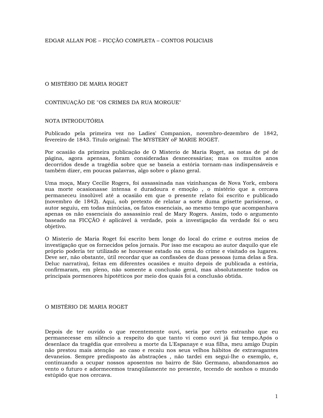 O MISTÉRIO DE MARIA ROGET(1)