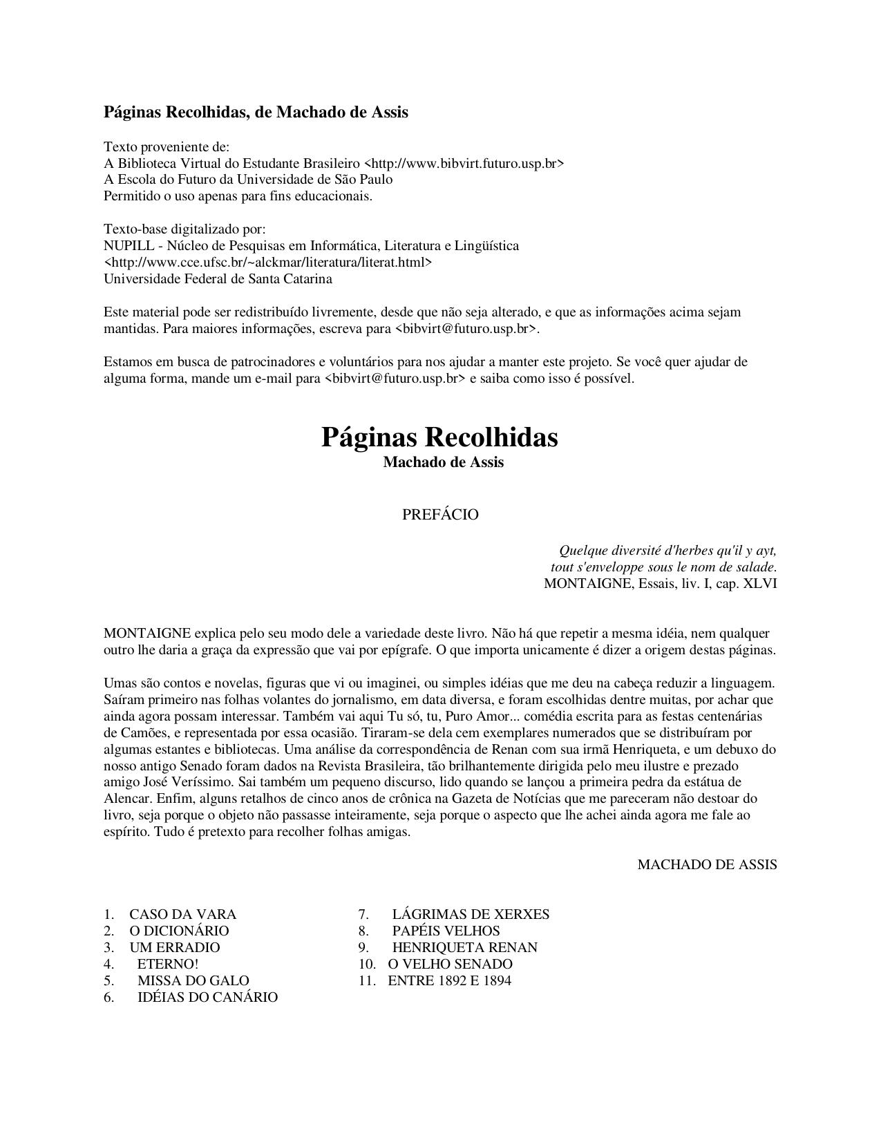 Páginas Recolhidas, de Machado de Assis