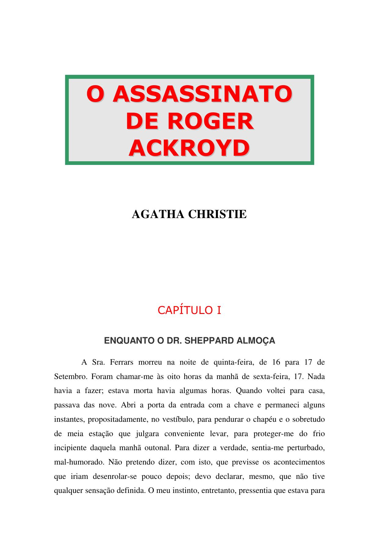 Agatha Christie = Assassinato de Roger Ackroyd