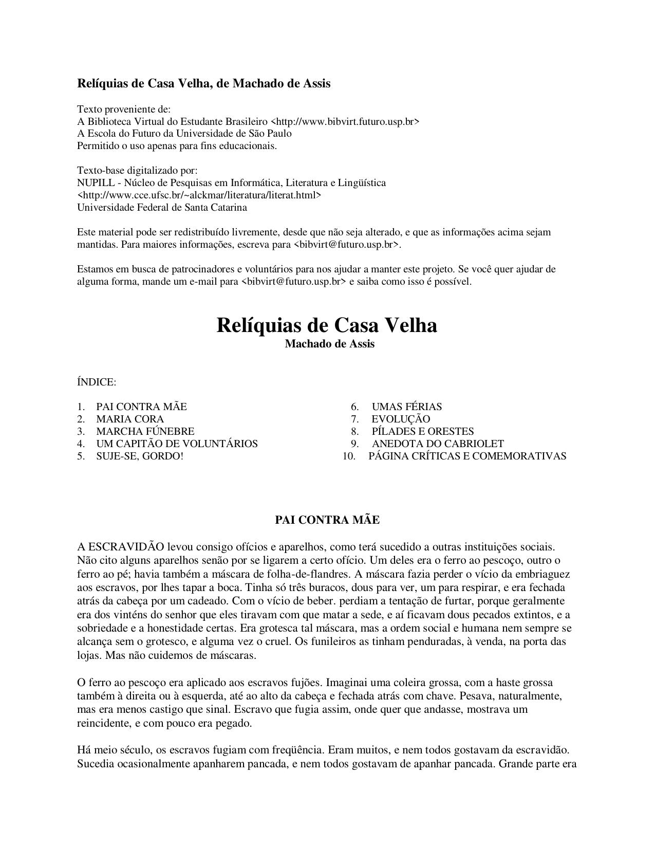 Relíquias de Casa Velha, de Machado de Assis