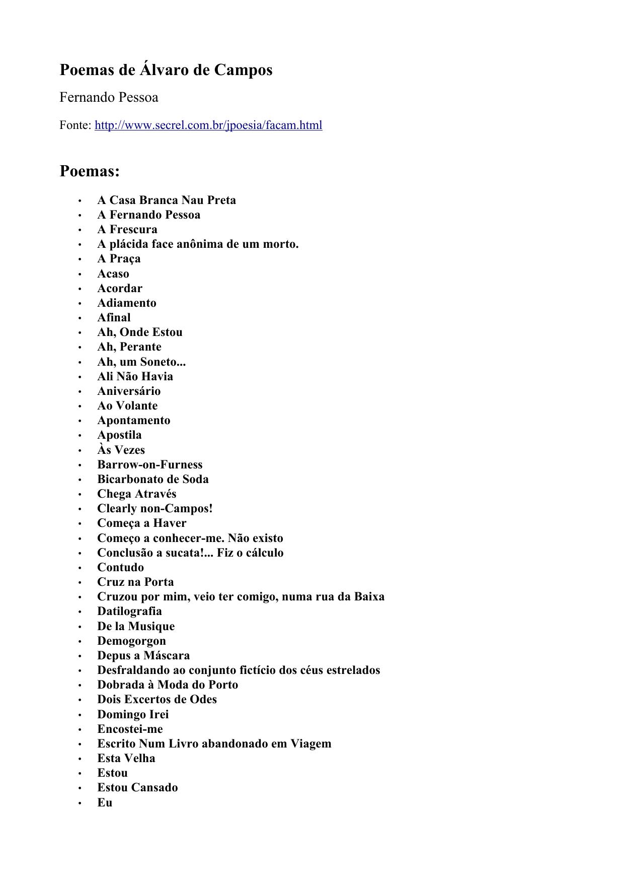 Poemas de Alvaro de Campos