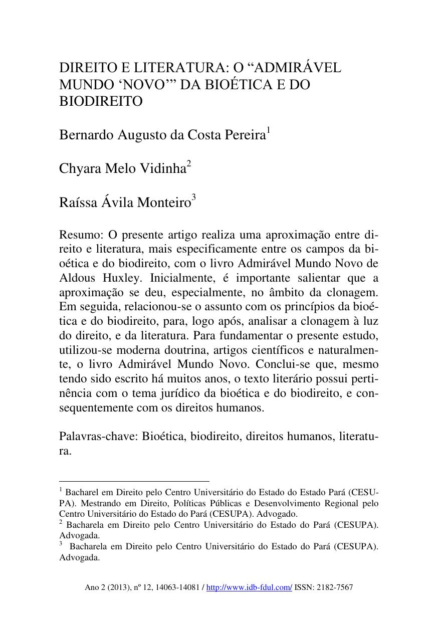 Análise O ADMIRÁVEL MUNDO NOVO