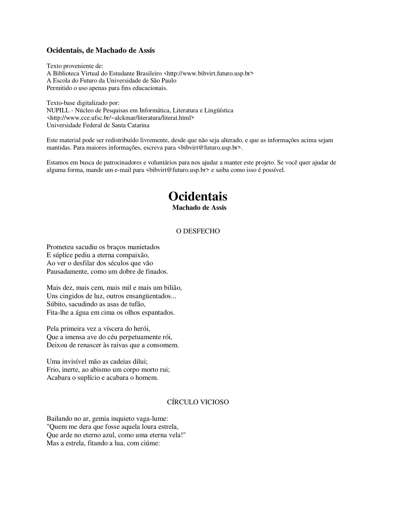 Ocidentais, de Machado de Assis